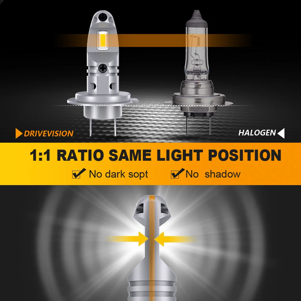 DRIVEVISION 2Pcs Mini LED Headlight H7 LED Bulb 60W for Car Head Lamp No Fan 3570 CSP LED White Super Bright Auto Fog Light Bulb