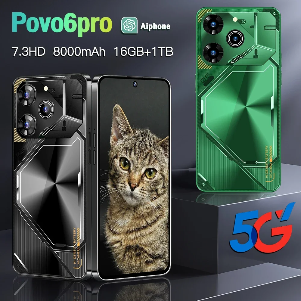 Pova 6 Pro Global Version Smartphone Android, Dimrespond7.3HD, 16G + 1 TB, 8000mAh, 50 + 108MP, Réseau 4G/5G, Téléphone portable