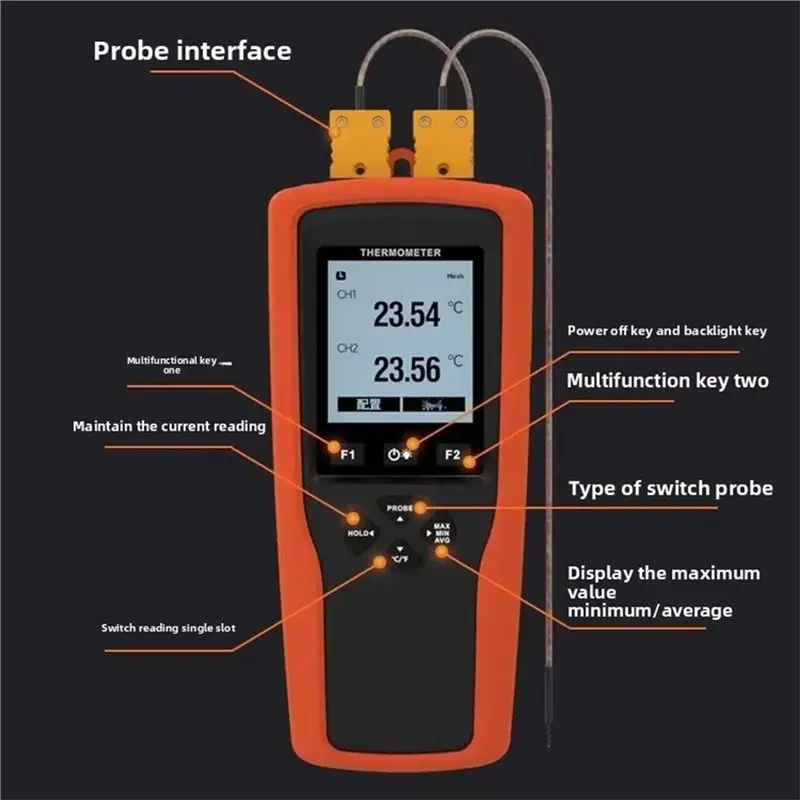 ABLN-YET-620 Misuratore di temperatura termocoppia YET-620 Termometro digitale LCD Indicatore di temperatura a doppio canale con sonda di tipo K
