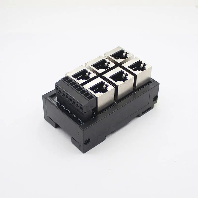 RJ45 untuk sekrup 8P8C Jack 6-Way Buss papan Breakout blok Terminal, konektor DIN konektor pemasangan rel RJ45 konektor