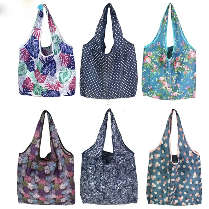 Ladies Reusable Shopping Tote Bag Women\'s Foldable Recycle Shopping Bag Eco Friendly Floral Fruit Vegetable Grocery Pocket Bags