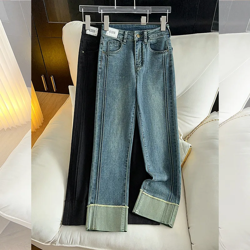 

Women's Jeans Spring and Autumn High Waist Slim Fashion Versatile Four-Way Stretch Commuter Straight Baguette Pants