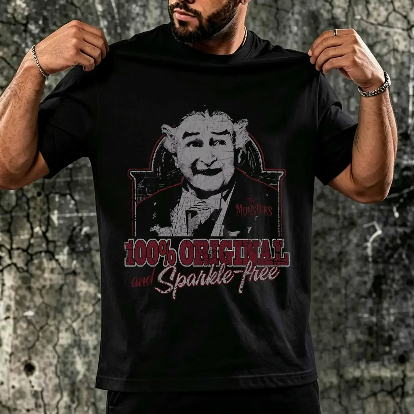 washed T Shirt The Munsters Grandpa 100 Original and Sparkle free Black long or short sleeves vintage Washed homme Slightly