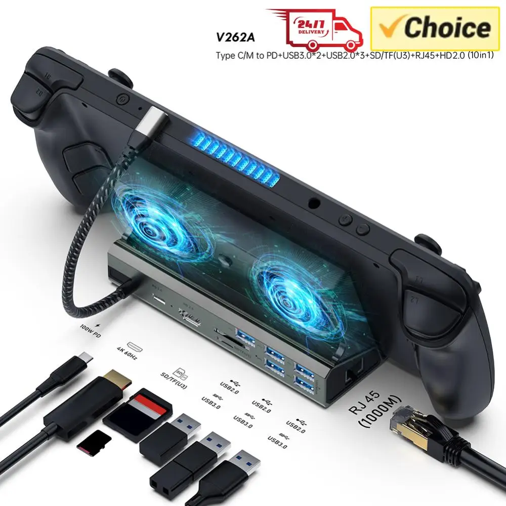 

USB-хаб, док-станция, HDMI-совместимый хаб-держатель, гигабитный Ethernet 1000 Мбит/с, Type-C, USB 3.0, 2.0, PD 100 Вт, RJ45 для Steam Deck