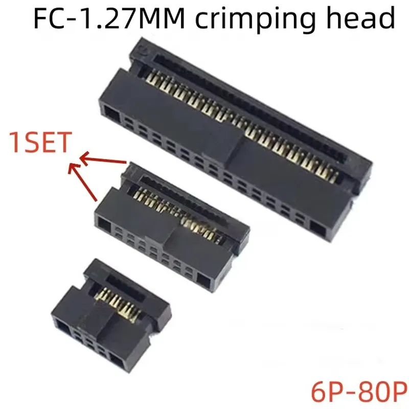 10Pcs 1.27mm FC 6P/8P/10/12/14/16/20/24/26/30/34/40/50/60/80Pin IDC Socket Female Header Connector For 0.635mm Flat Ribbon Cable