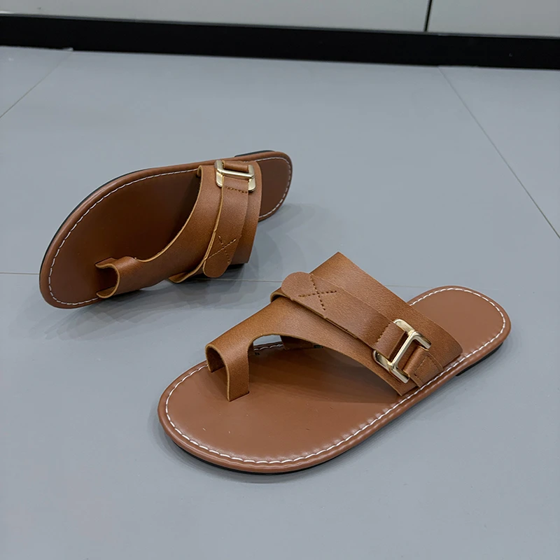 Women Slippers Outside Casual Beach Women Shoes Summer New Flats Flip Flop Sandals Walking Clip Toe Rome Buckle Ladies