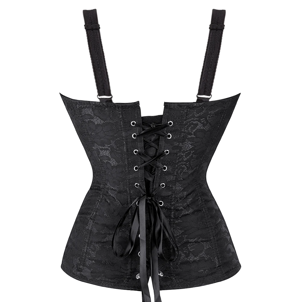 Women Gothic Sexy Floral Overbust Corset Zipper Vintage Jacquard Lace Up Waist Cincher Slim Corset Bustier Lingerie Top