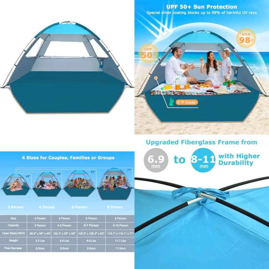 

Beach Tent Sun Shelter for///, UPF 50+ UV Protection Beach Shade Canopy Tent, Lightweight, Easy Set Up and Carry