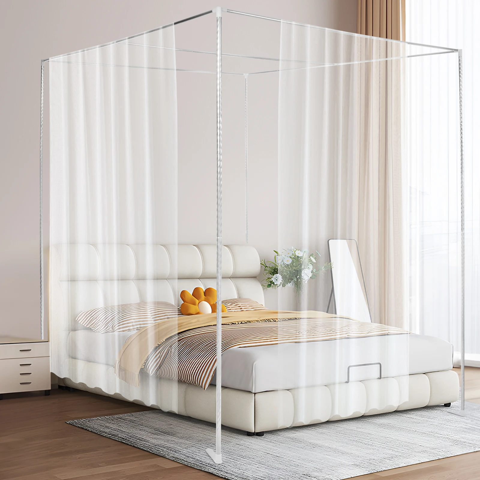 Stainless Mosquito Netting Frame para uso no quarto, Canopy Bed Post, 4 Corner Bracket