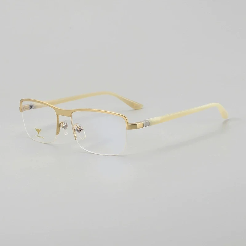 Belight Optical Nature Horn 360 Degree Rotate Design Pure Titanium Half Rimless Frame  Men Prescription Eyeglasses PL1111