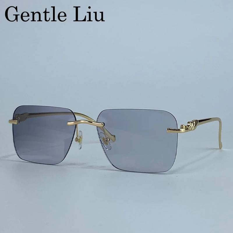 

Square Rimless Punk Sunglasses Men 2025 Luxury Brand Metal Frame Frameless Eyewear Change Color Glasses For Male Driving Shades