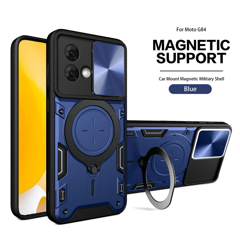 For Moto G84 5G Case Magnetic Holder Ring Phone Case For Motorola Moto G84 G 84 5G Slide Camera Lens Armor Shockproof Back Cover