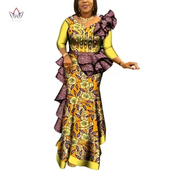 African Women Dress Bazin Riche African Clothing Wedding Party Bridesmaid Dress Peals V Neck Africa Print Dress Plus Size WY6726