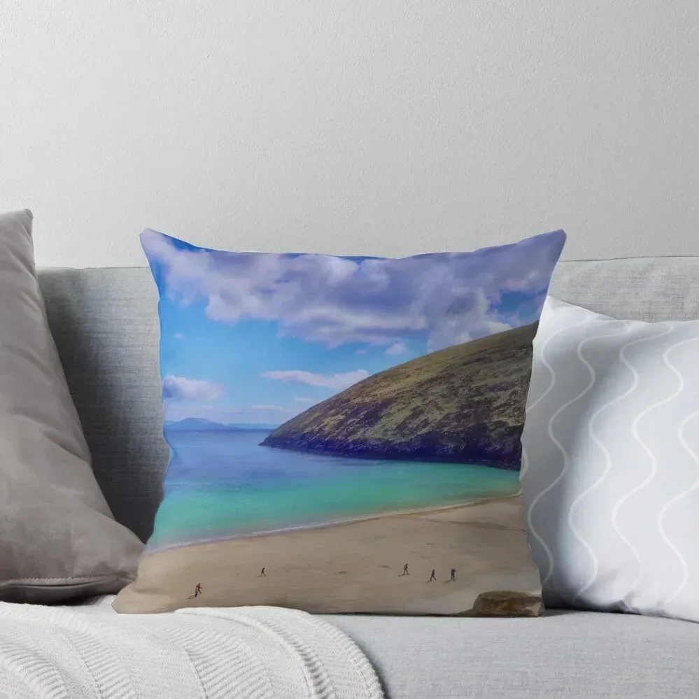 

Walkers On Keem Beach, Achill Island Feted By The Green Atlantic Ocean. Throw Pillow autumn decoration Cusions Cover pillow