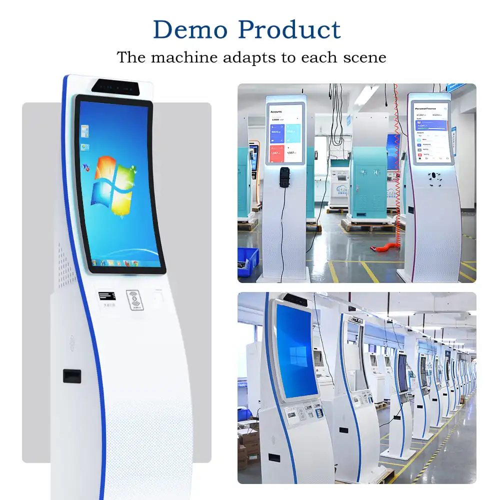 Factory Price 23.6/32'' Curved Cabinet Kiosk with Flexible Touch Screen Receipt Printer Qr Code Display Card Reader Self Kiosk