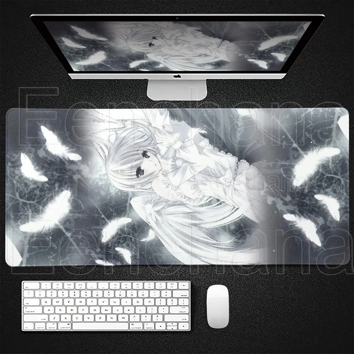 

Anime Pretty Girl Desk Mat Black White Angel Mouse Pad Large PC Gaming XXL Cartoon Laptop Keyboard Game Accessories Office Setup