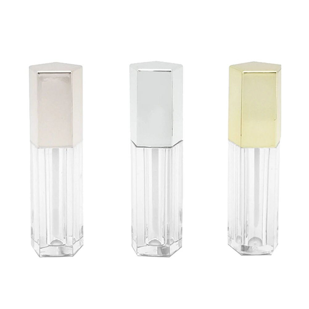 3 قطع من أحمر الشفاه DIY أنبوب خماسي محمول فارغ زجاجات ملمع الشفاه للسفر حاوية زيت الشفاه الصغيرة باللون الفضي والذهبي #3