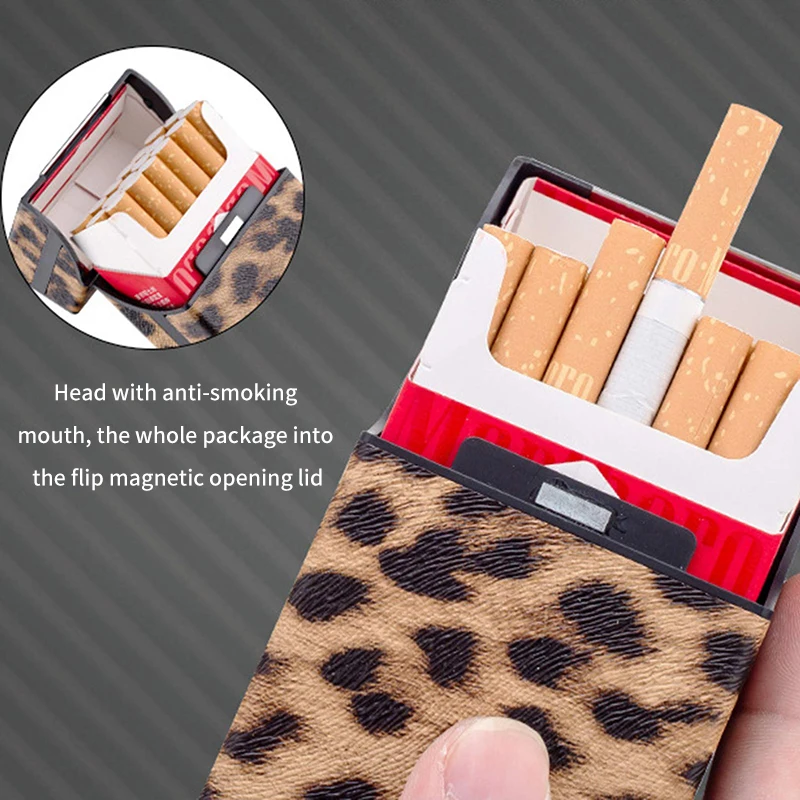 New Leopard Cigarette Case Cover Flip Cigarette Case Men Outdoor Portable Soft Cigarette Case Leather Moisture-Proof Case