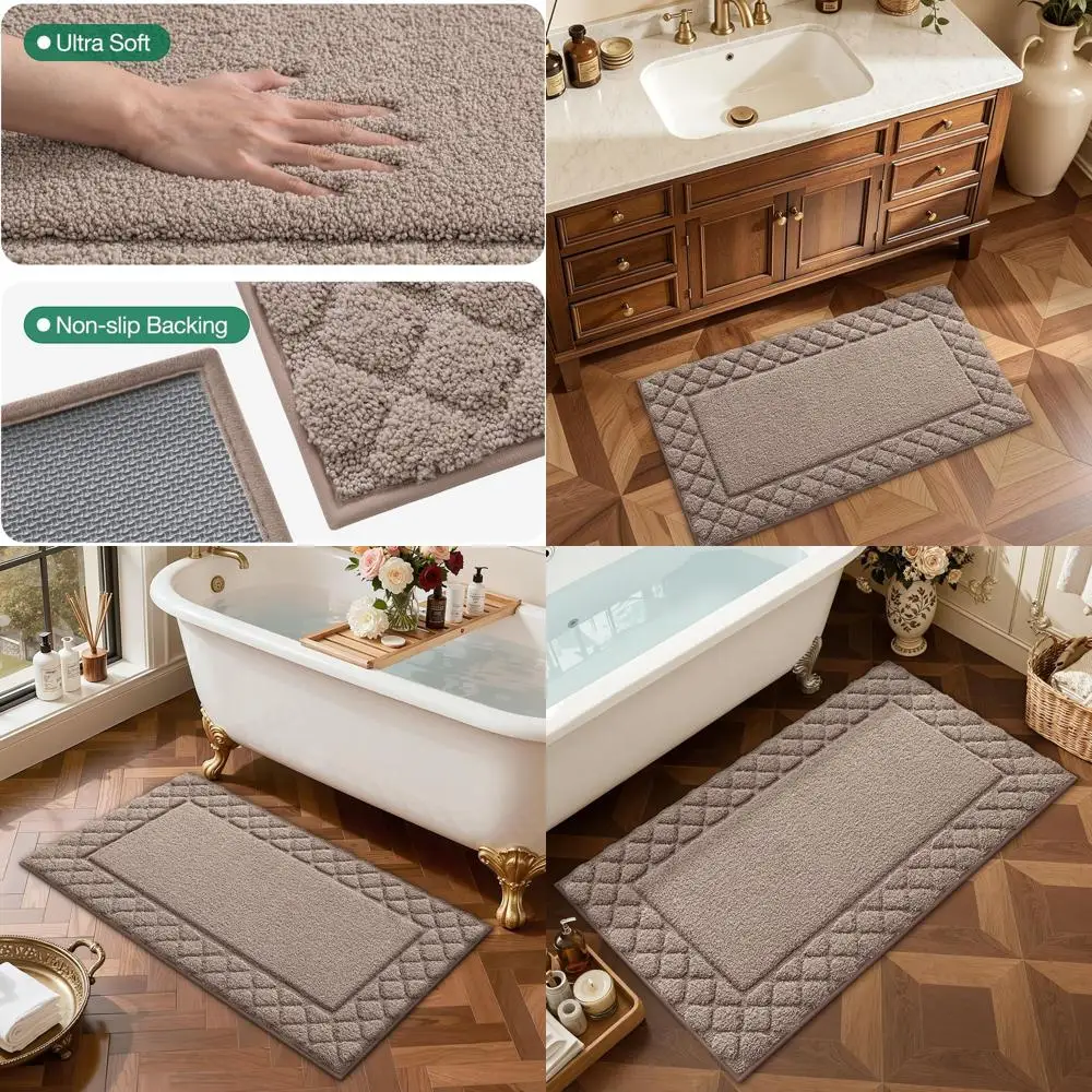 

Soft & Absorbent Shower Rug, Non-Slip Backing, Washable Microfiber Mat, Quick-Dry for Bath, 24x43, Brown
