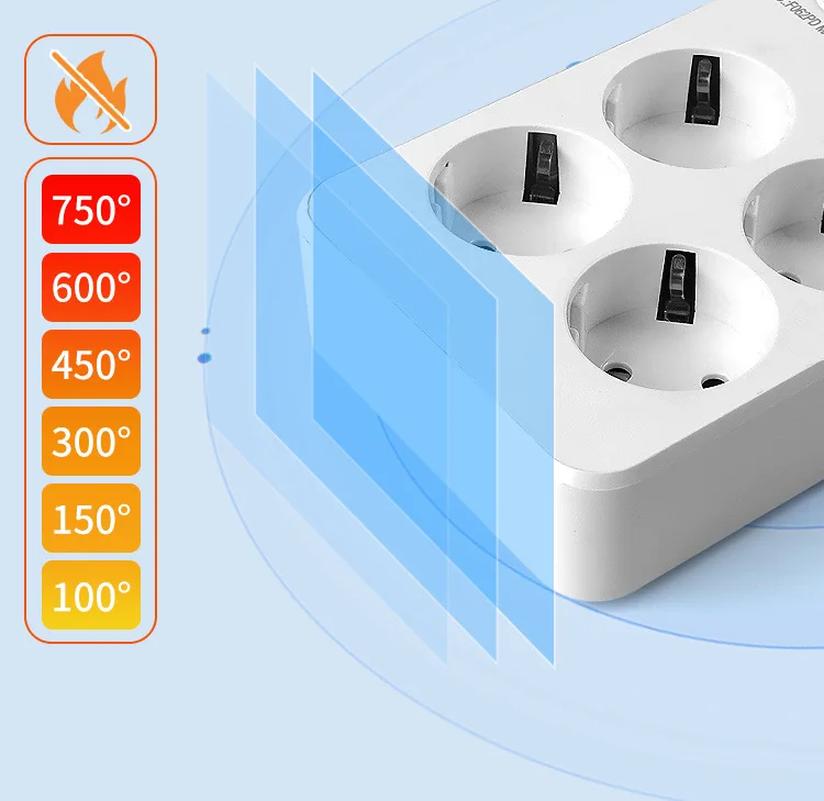 EU KR Power Strip Electric Sockets 13A 2500W 6 8 10 Outlets with USB 5V 2.1A TYPEC Extension Cable Plug Office Home Socket