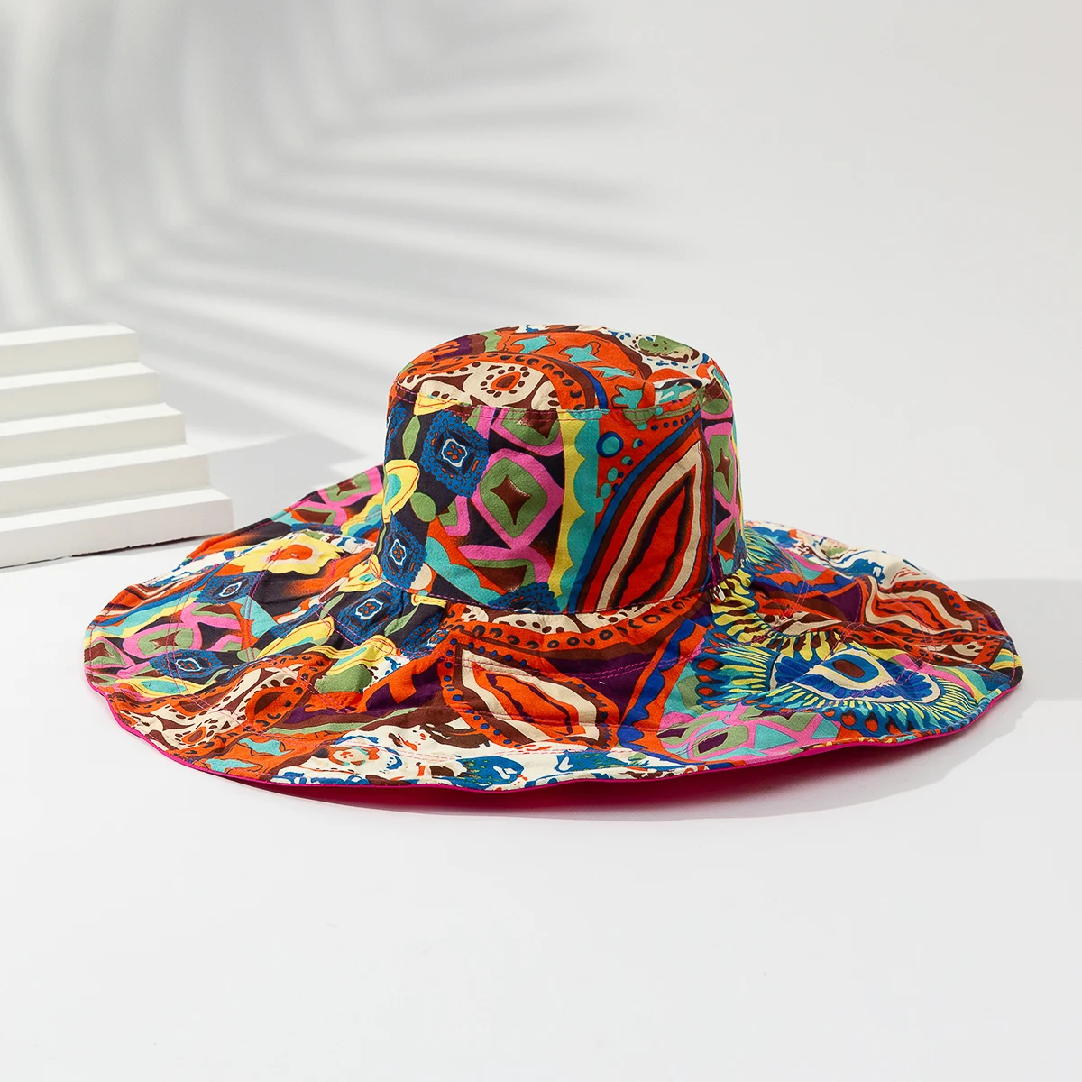 Trend full of colorful graffiti double-sided fisherman hat outdoor shade collapsible large brimmed sun hat suitable for beach va