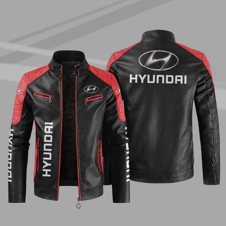 

European size thin modern car logo stand collar PU leather jacket for men spring and autumn windproof leather jacket