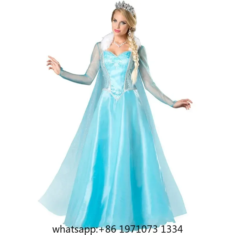 Disfraz De Cosplay De Frozen Para Mujer, Traje  Princesa Bella Azul, Vestido Largo  Cuento  Hadas Para Adultos Elsa Queen