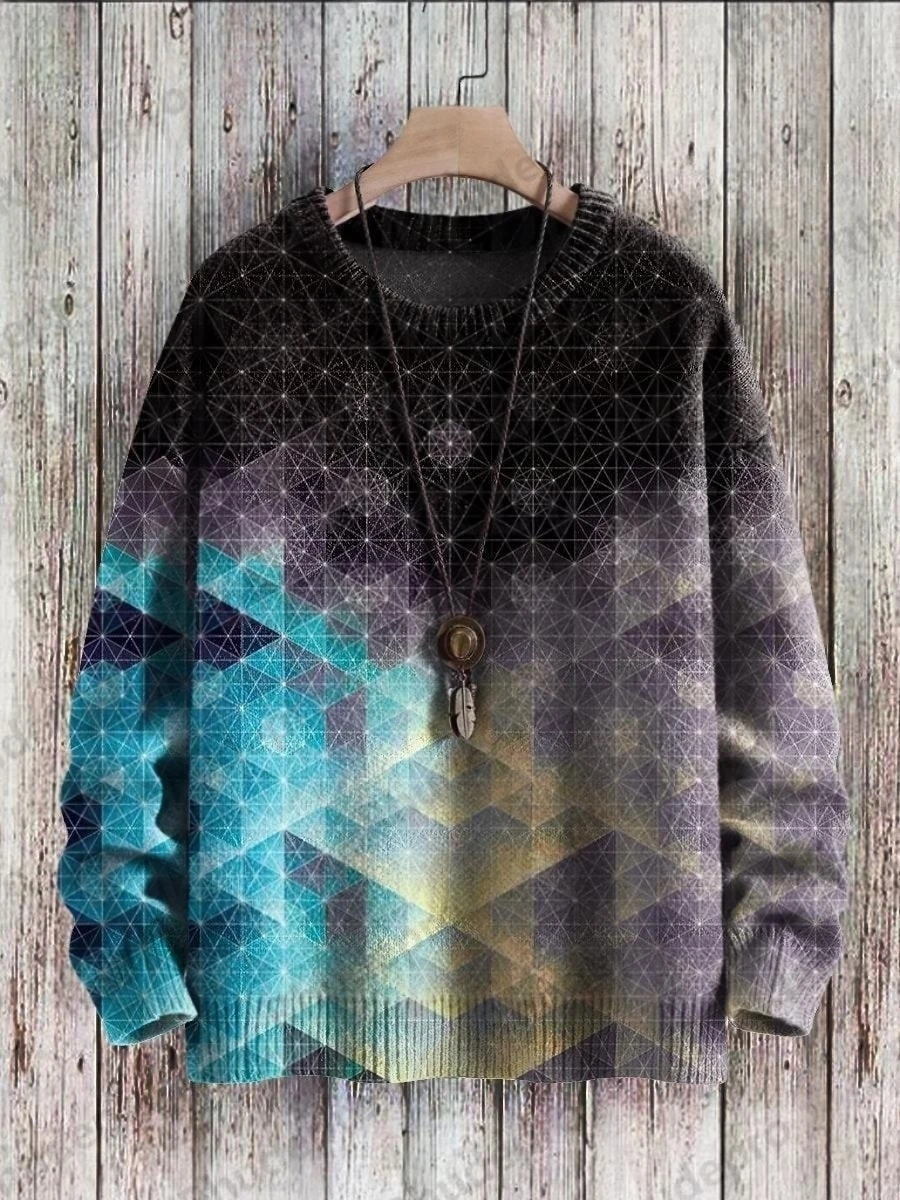 2027 Unisex Artistic Geometry Rainbow Gradient Art Print Casual Knit Sweatshirt Women For Men Sweater