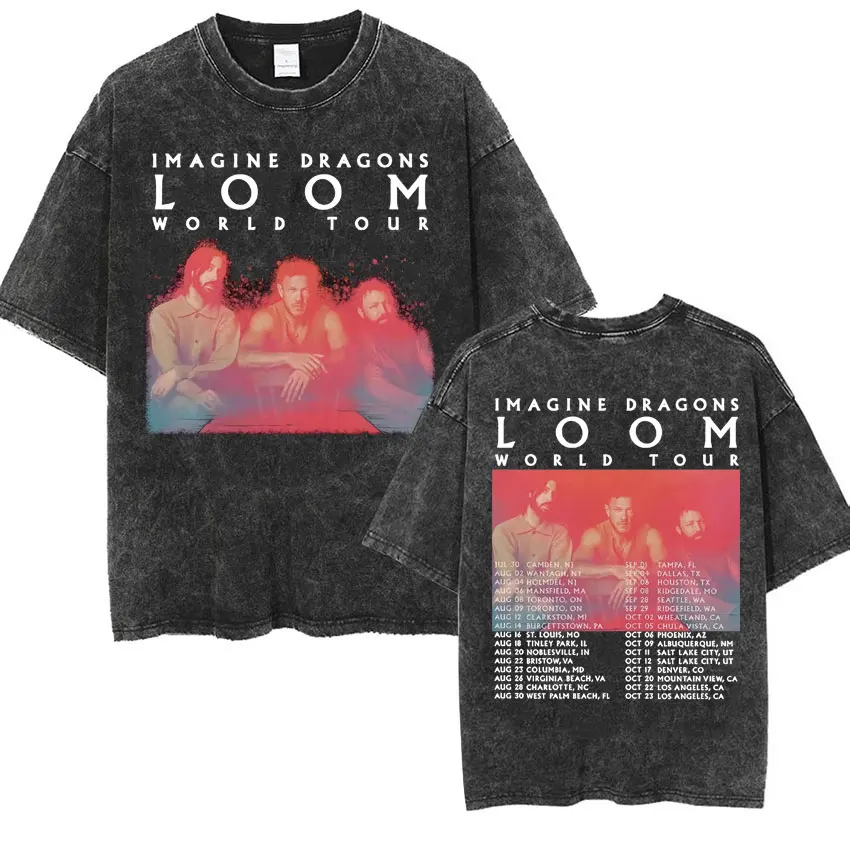 Imagine Dragons Band - Loom Tour 2024 New Album T Shirts Men Women Fashion Hip Hop Style Retro Washed T-shirt Loose Short Sleeve