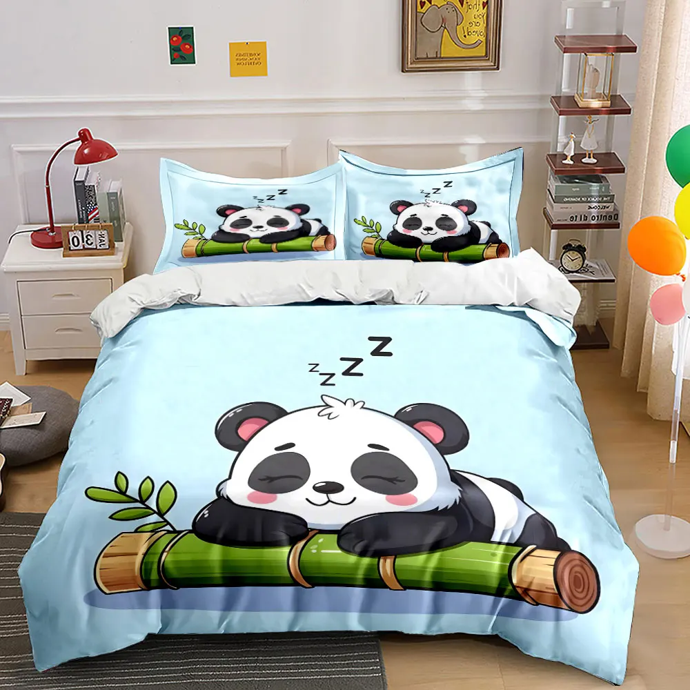 

Cartoon panda sleeping on bamboo Bedding Set for Kids Luxury Gift 3pcs Digital Print Comforter Set Soft Comfortable Breathable