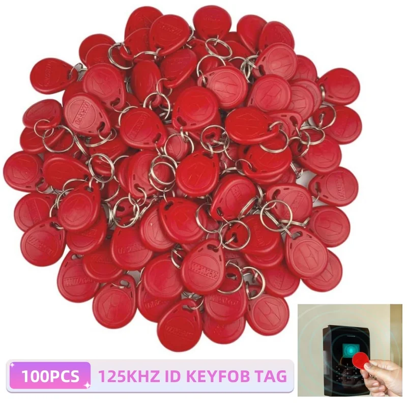 100PCS Waterproof RED Read Only RFID Fob Sensitive Induction Proximity ID Card Token Tag for Door Entry Access Control System