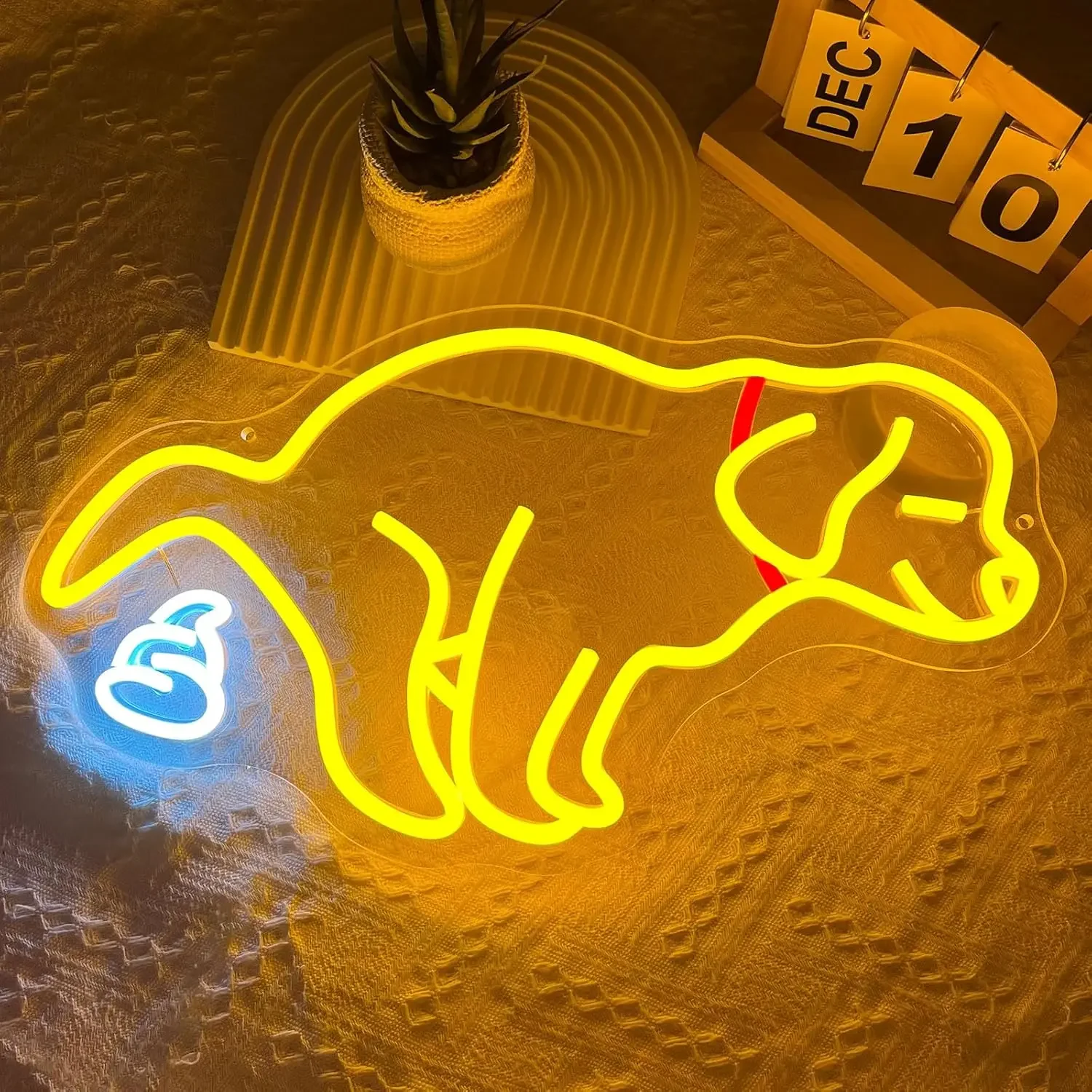 귀여운 강아지와 똥 이모티콘 네온 라이트 USB 전원 침실 거실 바 장식 재미있는 동물 야간등 애완동물 애호가를 위한 선물