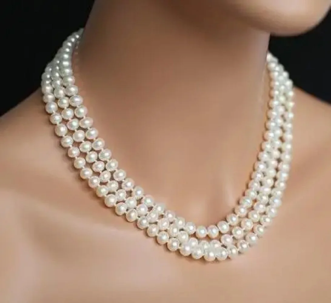 3-row AAA 7-8mm natural South Sea white pearl necklace, 925s18 * 19 * 20 inch For other sizes, please contact customer service