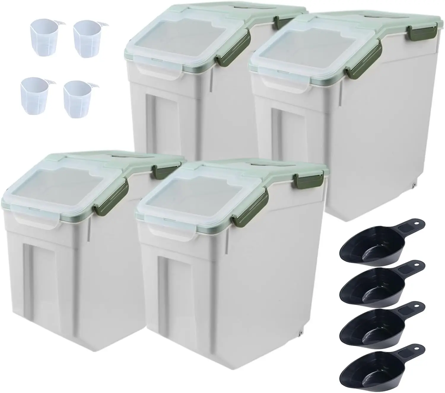 

Large Flour Storage Container Bin 25lb, 4Pack Airtight Rice Storage Containers with Wheels Seal Locking Lid, BPA Free with Measu