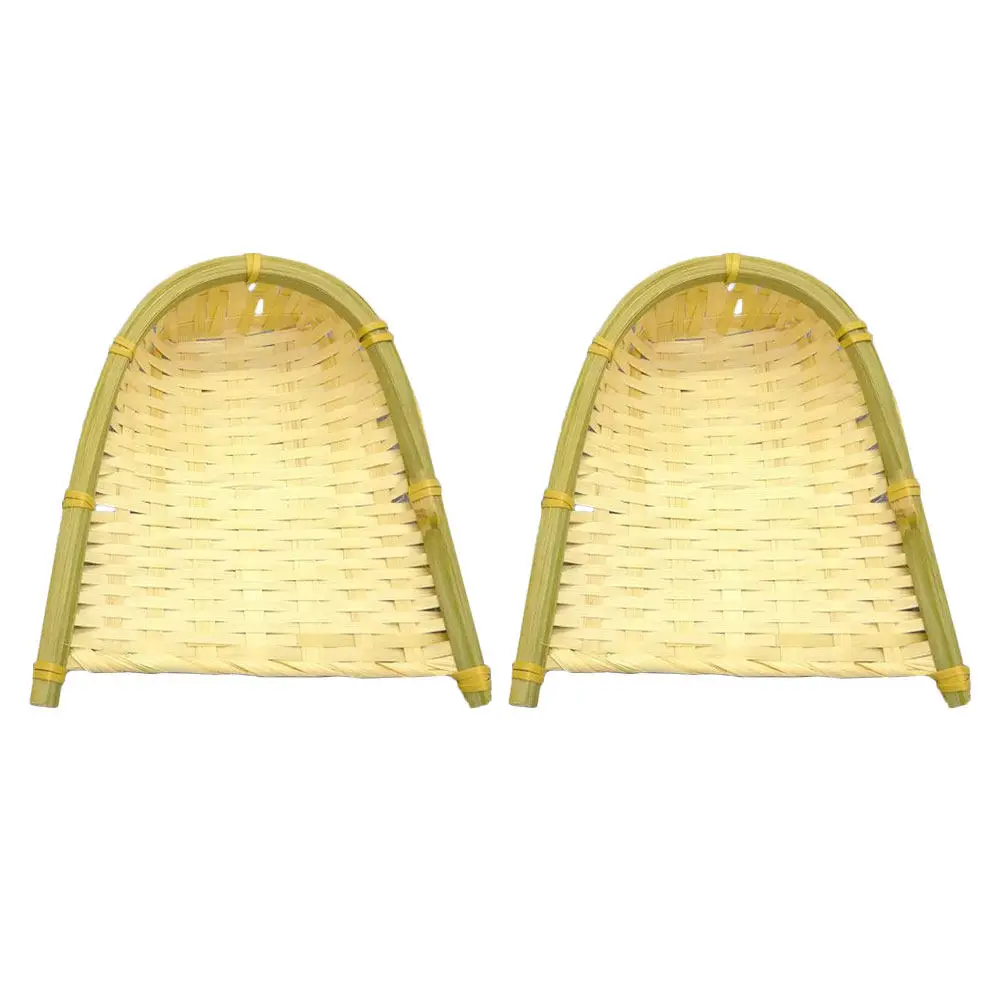 2Pcs Decorative Bamboo Woven Storage Basket Easy Clean Sturdy Material Room Corner Decor Dustpan Prop Bamboo Woven