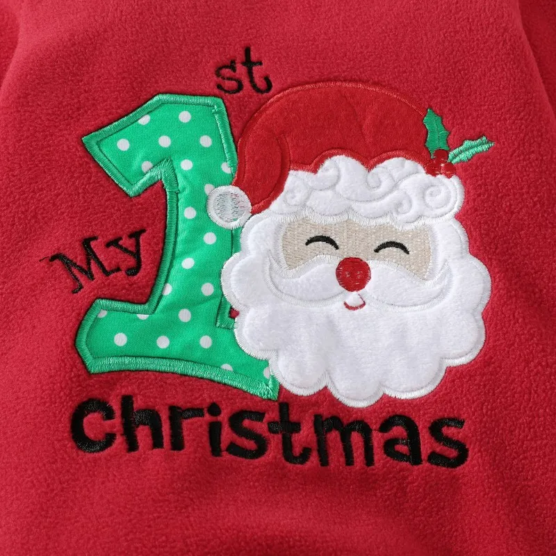 Christmas Baby Clothing Cozy Polar Fleece Romper in Festive Red Kids Long Sleeve Christmas Party Santa Bodysuit with A Free Hat