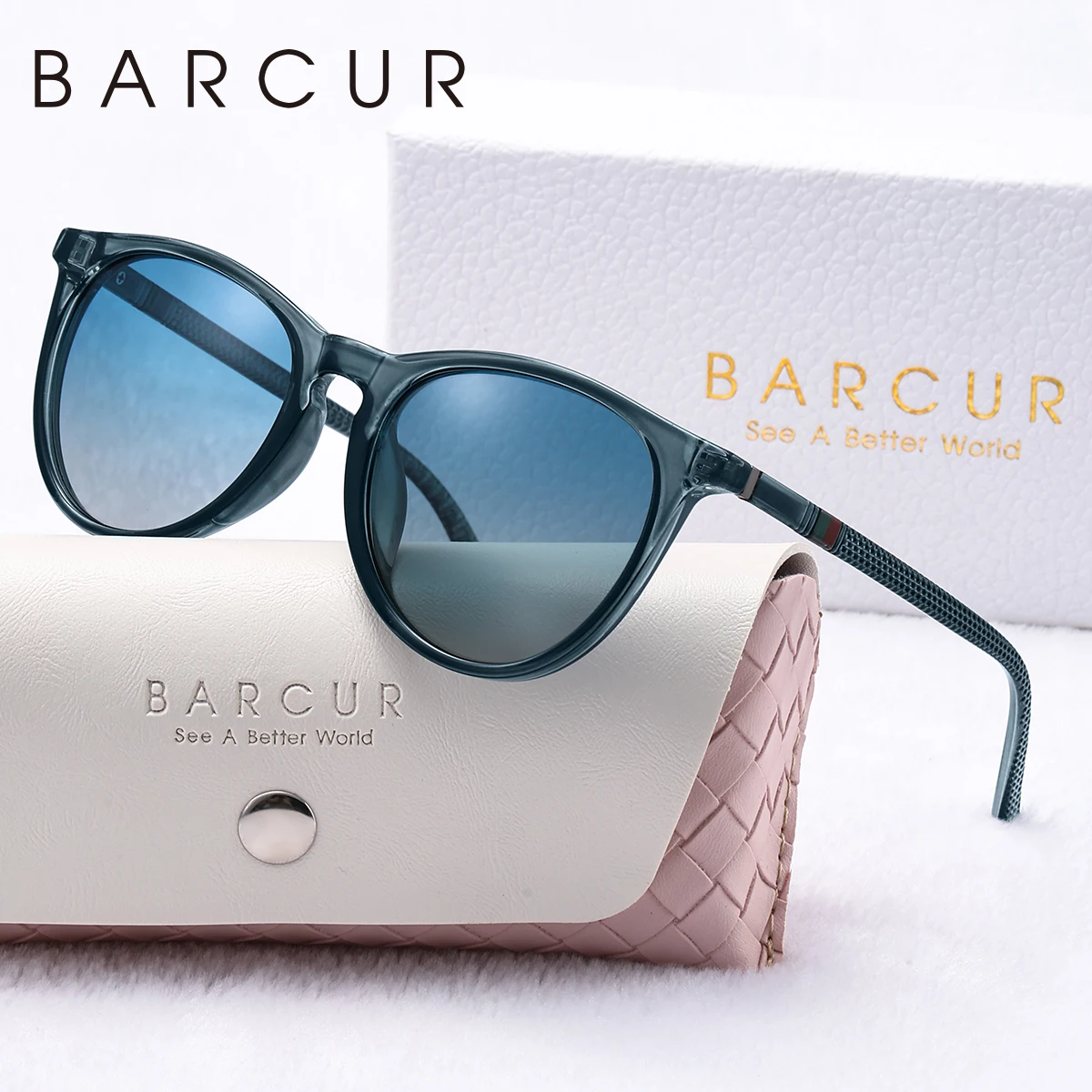 BARCUR Blaue modische polarisierte Sonnenbrille, heller Komfort, PC, runder Rahmen, Urlaub, Reisen, Damen-Sonnenbrille, modisches Geschenk für Mädchen – Detail 10