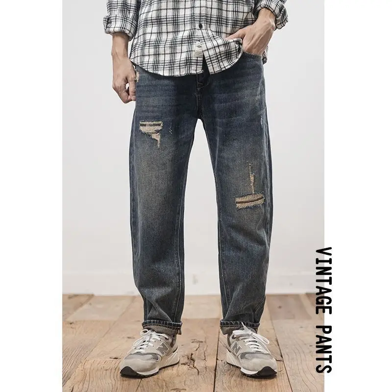 

Japanese Retro Jeans Men's Ripped Patch High-end Trend Loose American Casual Pants Trend