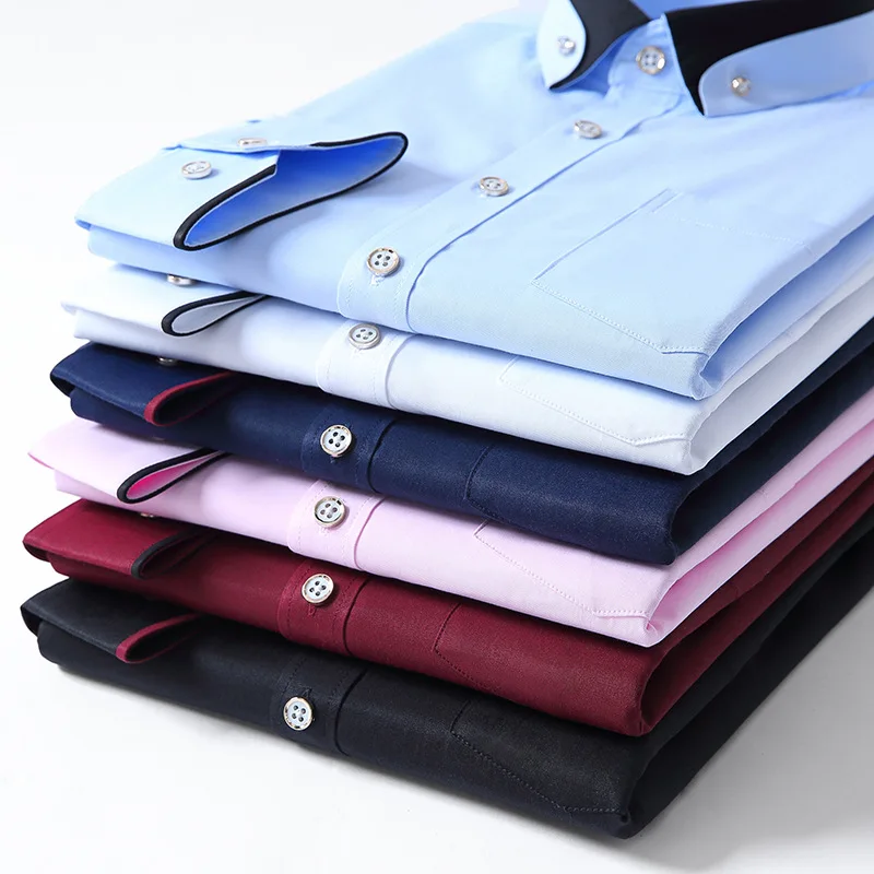 Contrast Color Button Men's Shirt Business Casual Long Sleeve Stretch Comfort Fit Non Iron Wrinkle Free Office Work Shirt Men