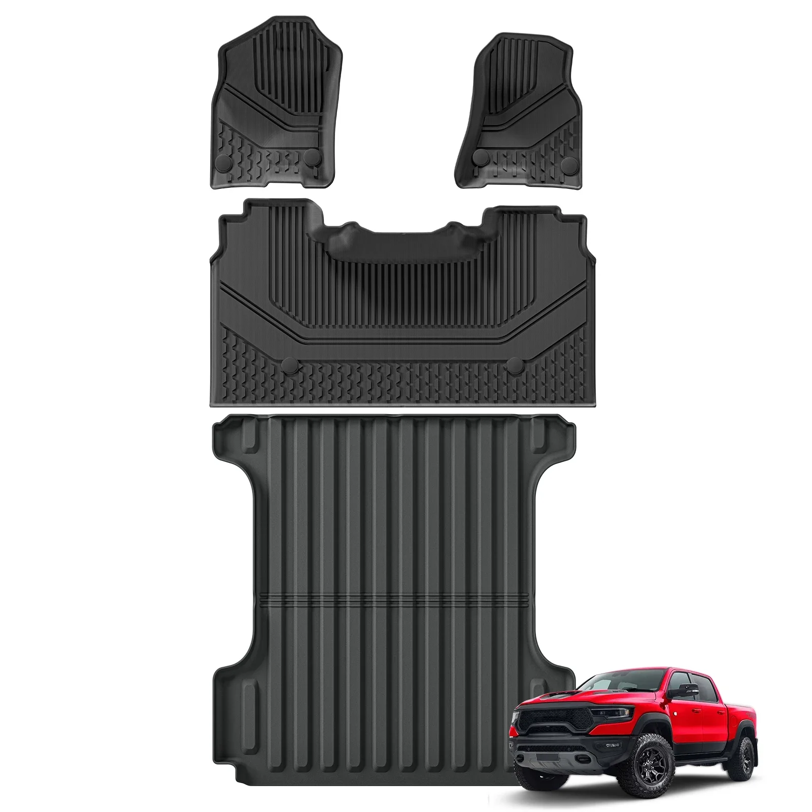 

for Dodge Ram 1500 2019-2024 New Body (Not Fit Classic Models) Rear Row With Underseat Storage Box TPE Floor Liner Black