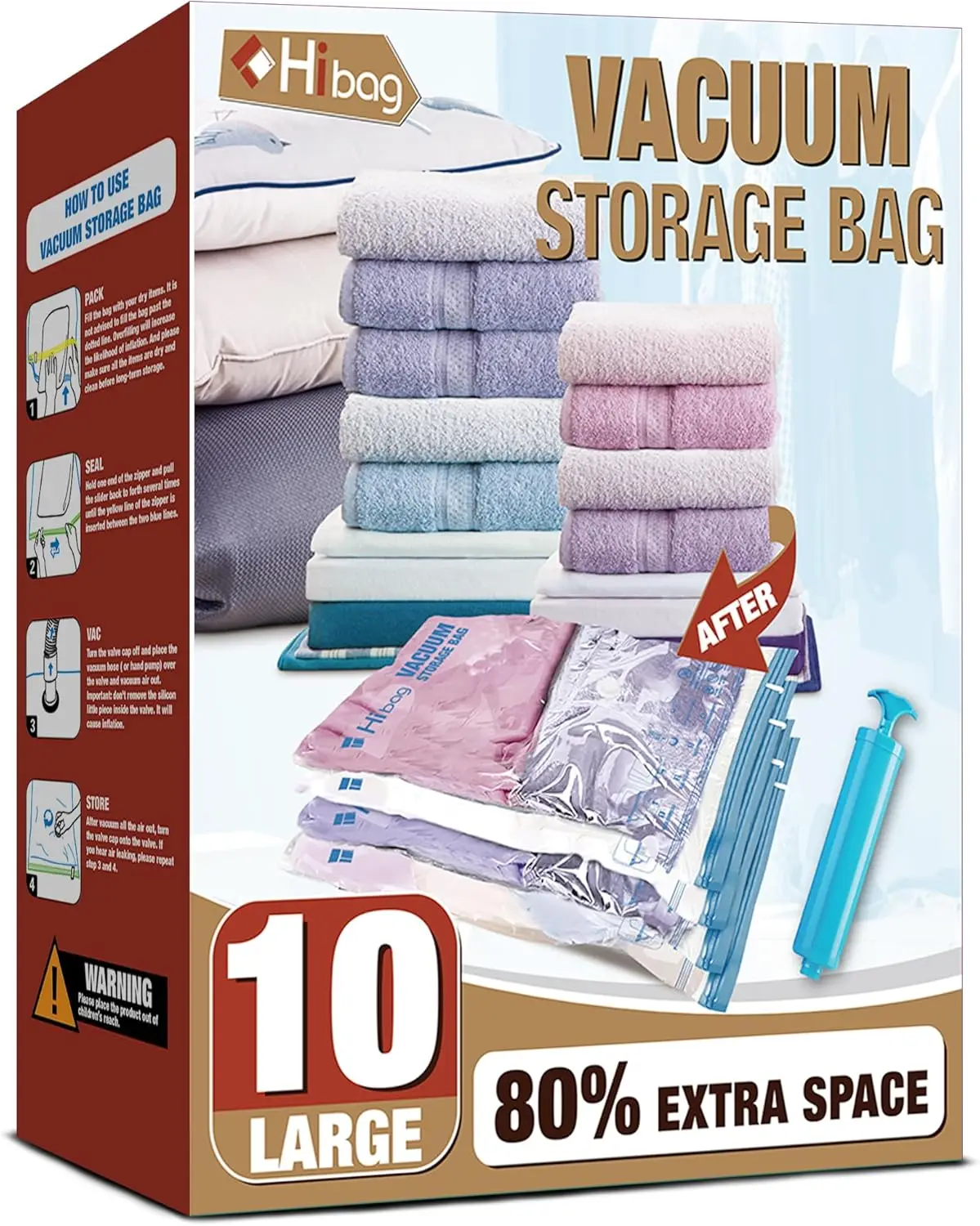 

10 Large Vacuum Storage Bags for Clothes, Blankets, Bedding - Space Saver