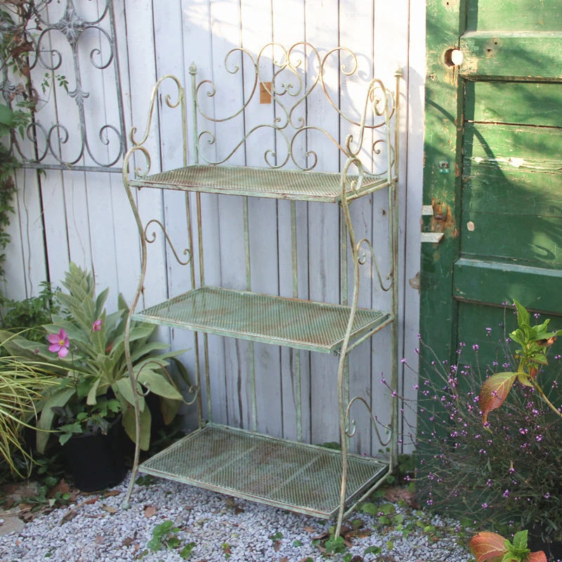 Vintage Retro Metal 3 Tier Foldable Flower Shelf for Garden Groceries Shelving