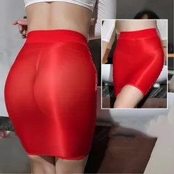 Newnewfun kadın parlak parlak Mini etek Bodycon kalem yüksek bel ince kısa etekler artı boyutu parti gece gece elbisesi yaz