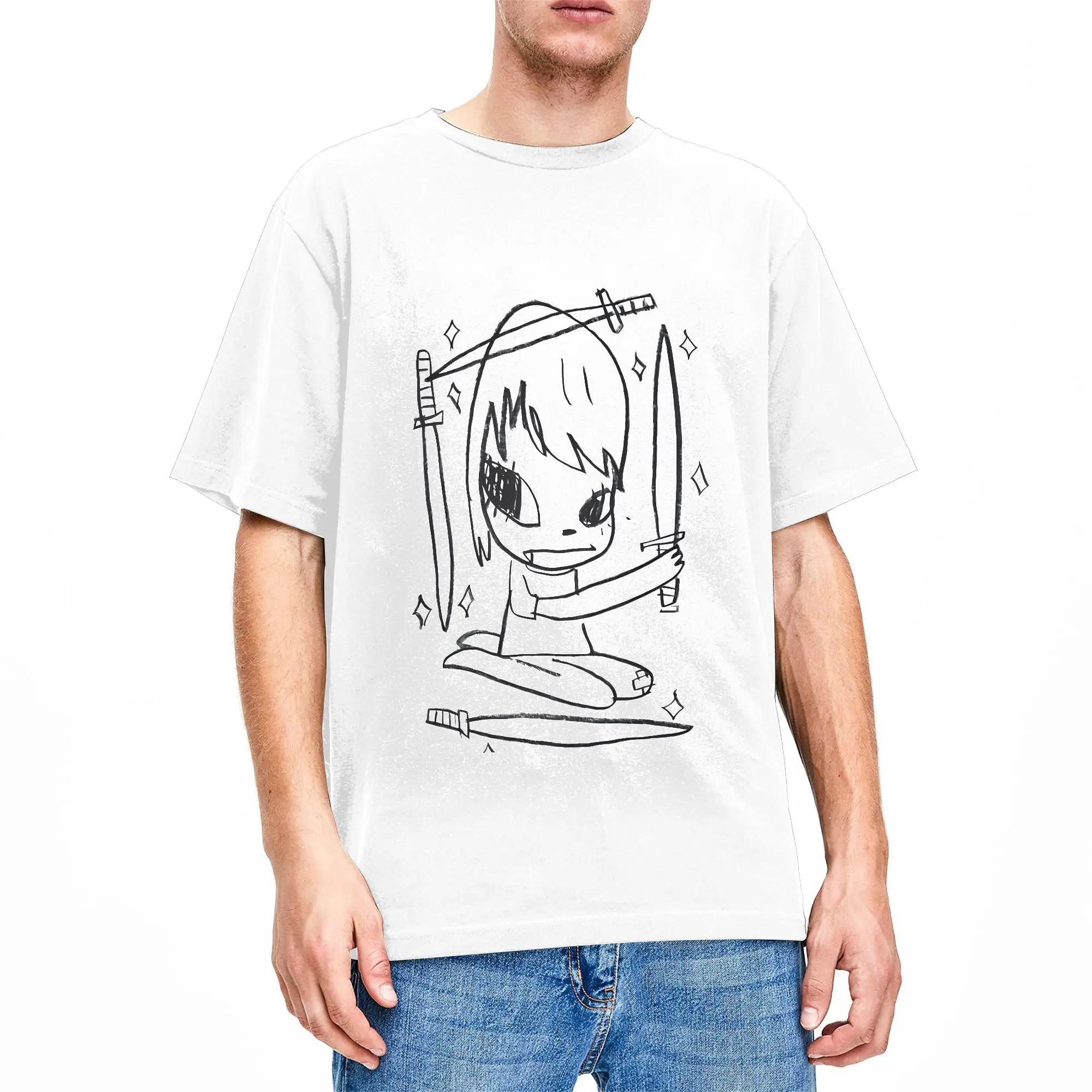 Streetwear T-Shirt Beach Yoshitomo Nara Hip Hop T-Shirts Sword Girl Pure Cotton Tee Shirt for Men Y2K Fun Short Sleeve Clothing