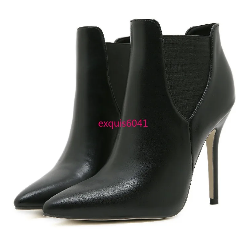 New Women's Classic Smooth Pointed Stiletto Boots Super High Heel Ankle Boots Fashion Boots Sizes 35-42