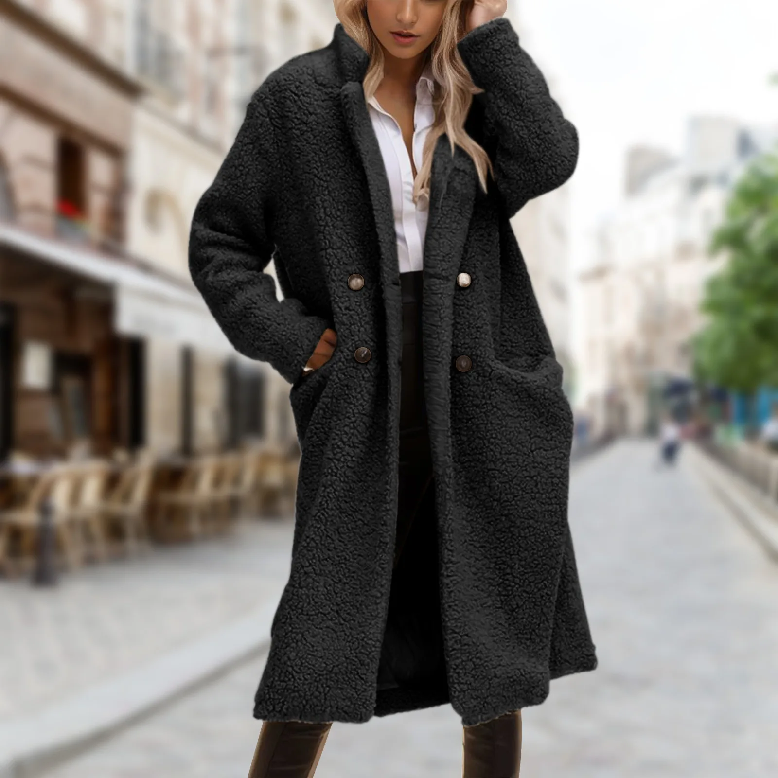 Women's Fleece Long Sleeve Lapel Coat Long Coats for Women Woman Winter Coats