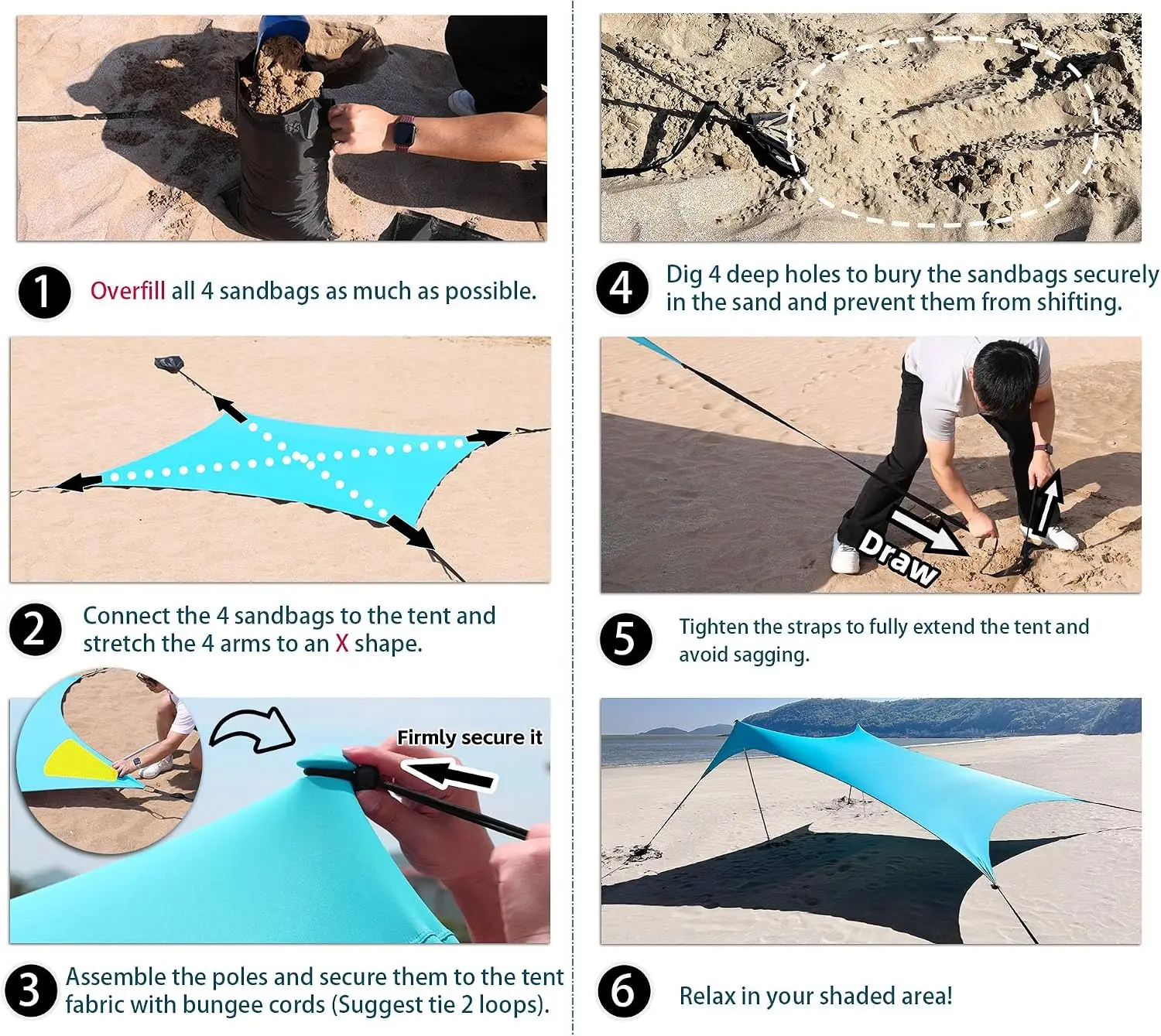 Beach Tent Sun Shelter Pop Up Shade Canopy UPF 50+ Windproof Outdoor Sunshade Tent Canopy With Support Poles Sandbags For Family Camping Fishing Backyard Picnics Light Blue