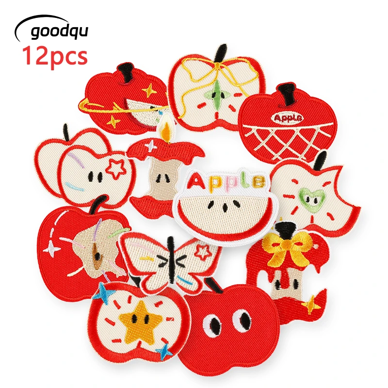 12 Stück niedliche Apfel-Aufnäher für Kleidung, Tiere, zum Aufbügeln, Anime-gestickte Aufnäher, zum Aufnähen, für Kinder, Aufkleber, Jacke, Stoff, Thermocollant – Detail 1