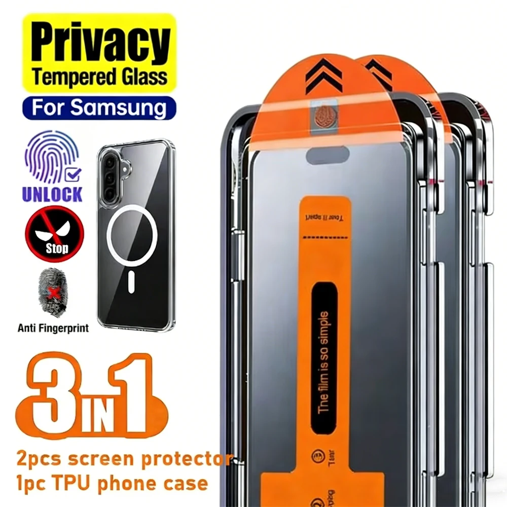 

3 In 1 Privacy Films And Magnetic Phone Case For Samsung S26 Ultra S26 Edge S26 Tempered Glass Free Instal Dust Free Anti-spy