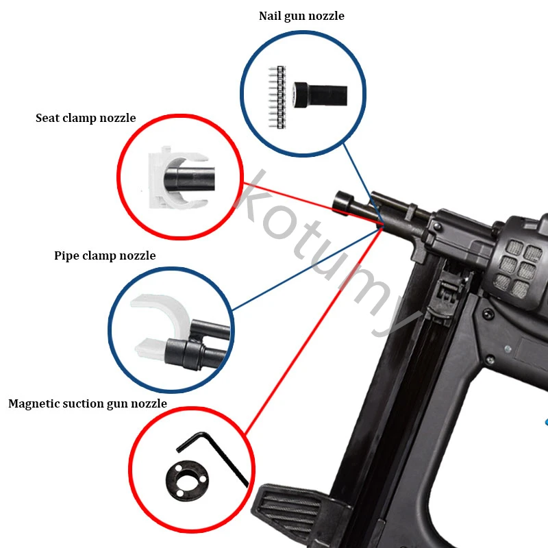 Pneumatic Nail Gun Adjustable Cordless Fast Gas Nailer Air Nailer for Woodworking Concrete Door Trough Decorative Fixed Nailer